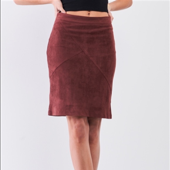 Sugar + Lips Dresses & Skirts - Faux Suede High Waisted Asymmetrical Stitch Mini Skirt
